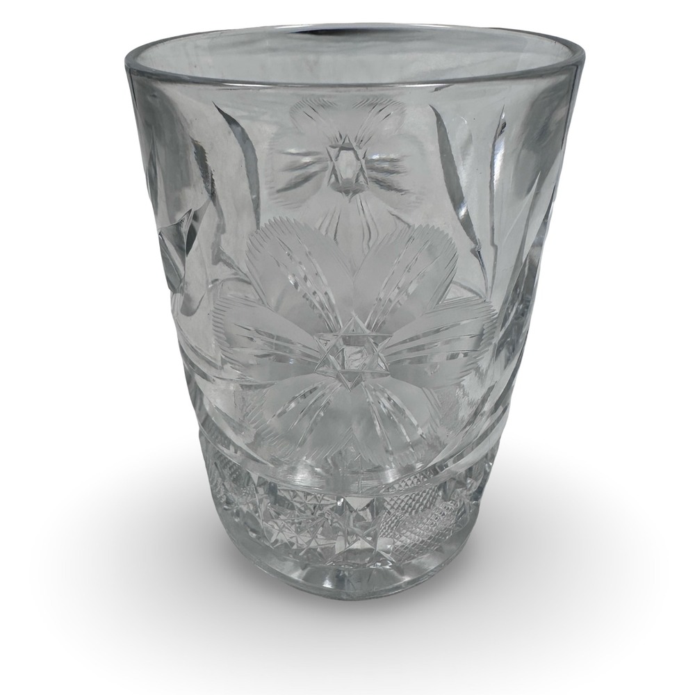Antique American Brilliant Cut Glass Floral Lowball Drinking Glass Daisy Flowers